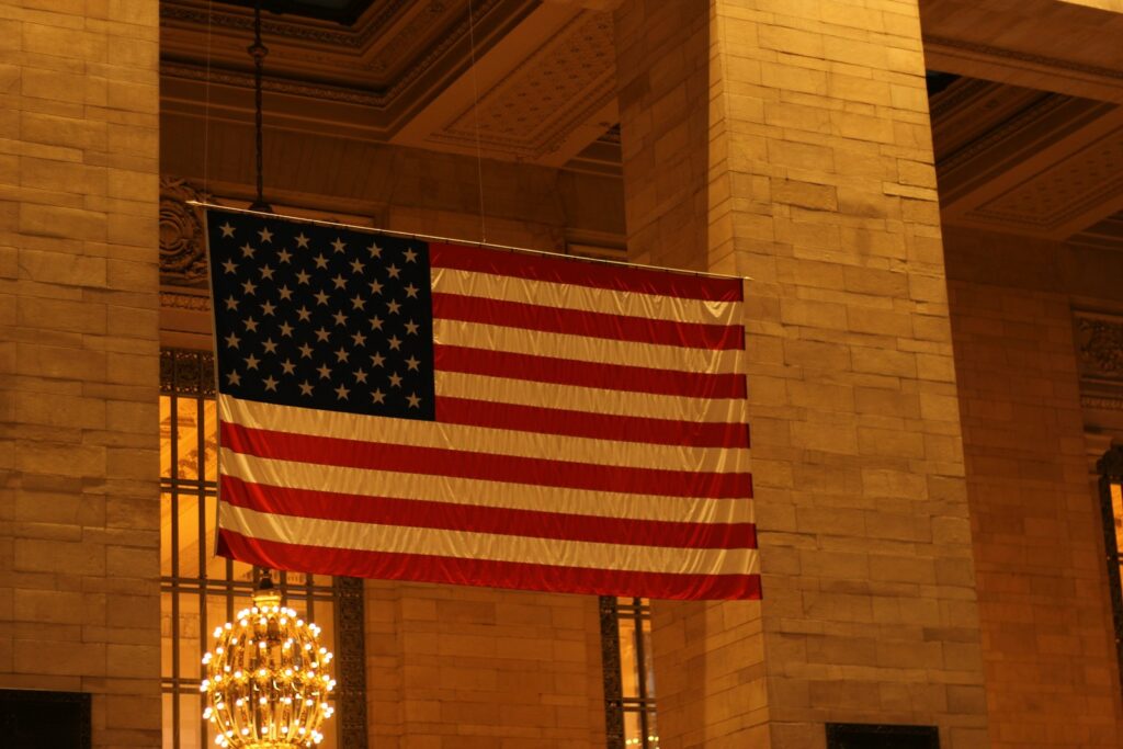 a flag from a building